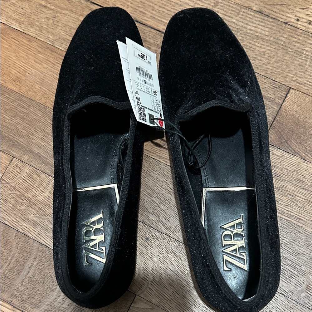 Zara Classic Black Velvet Slip-Ons